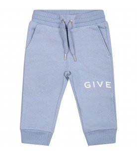 Light blue trousers for baby boy with logo