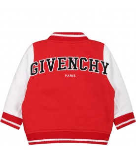 Red bomber jacket for baby boy with logo
