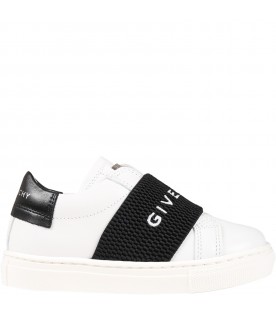 White sneakers for baby boy with logoed  black band