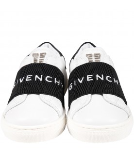 White sneakers for baby boy with logoed  black band