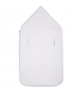 White sleeping bag for baby boy with logo