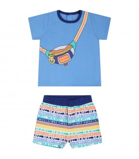 Multicolor outfit for baby boy with print and logo