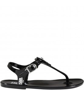 Black sandal for girl with patch and logo