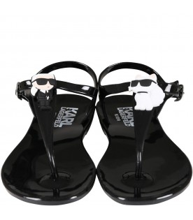 Black sandal for girl with patch and logo
