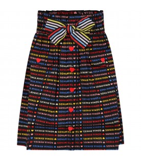 Multicolor skirt for girl with hearts and logo