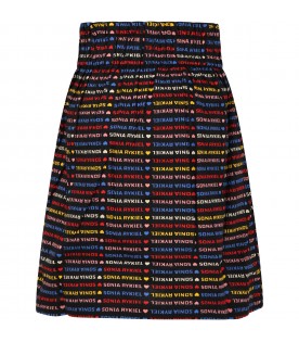 Multicolor skirt for girl with hearts and logo