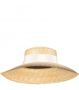 Beige hat for girl with straw