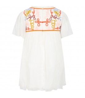 White dress for girl with embroidered