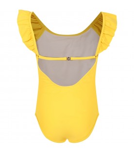 Yellow swimsut for girl with logo