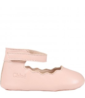 Pink ballet flats for baby girl with logo