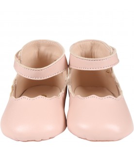 Pink ballet flats for baby girl with logo
