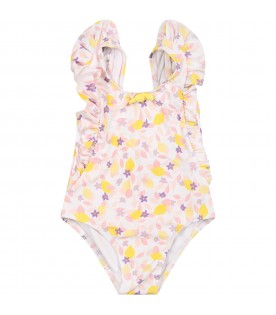 Multicolor swimsuit for baby girl with flower print