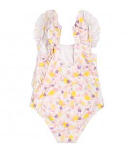 Multicolor swimsuit for baby girl with flower print