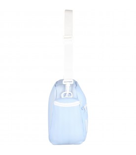 Light blue mommy-bag for baby boy with logo