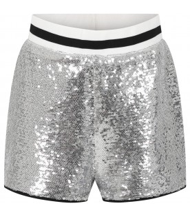 Elegant silver shorts with paillettes for girl
