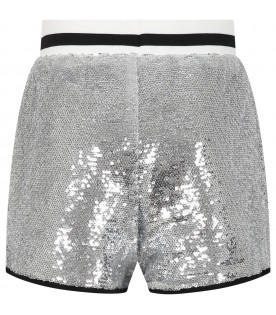 Elegant silver shorts with paillettes for girl