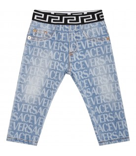 Light blue jeans for baby boy with logo