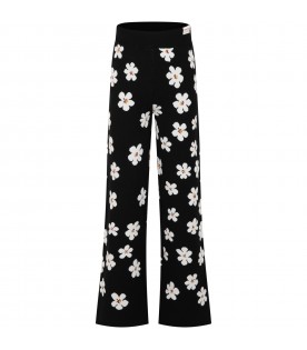 Black trousers for girl with daisies