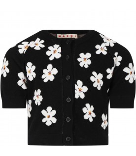 Black cardigan for girl with daisies