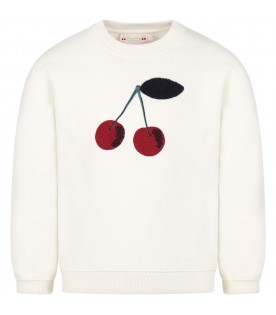 White sweatshirt for girl with embroidered cherries