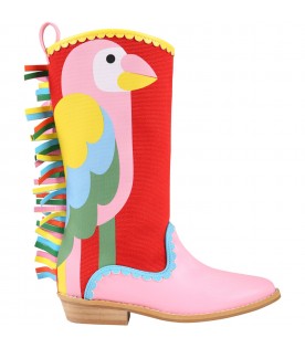 Multicolor boots for girl with print and fringes
