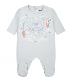Light blue jampsuit for baby boy with iconic tiger and logo