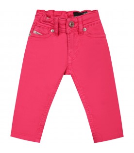Fuchsia trousers for baby girl with logo