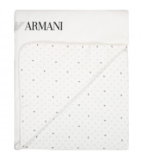 White blanket for baby boy with logo