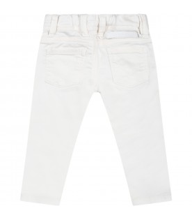 Pantaloni bianchi per neonato con logo