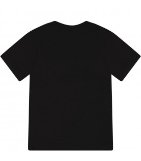 Black t-shirt for baby boy with print and logo