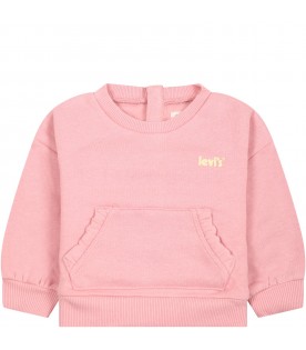 Pink sweatshirt for baby girl with logo