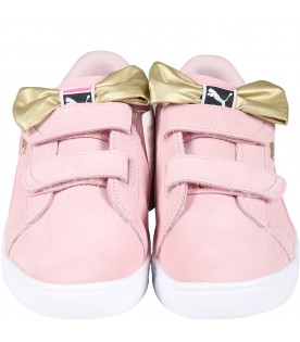 Pink sneakers for girl with bow and logo