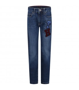 Blue jeans for boy with logo patch