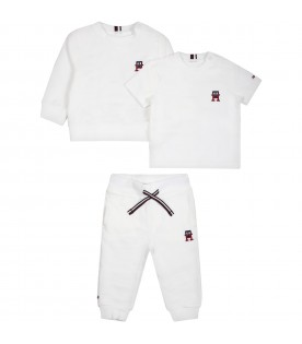 White suit for baby boy with logo