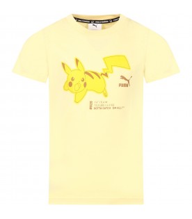 Yellow t-shirt for boy with Pikachu et logo