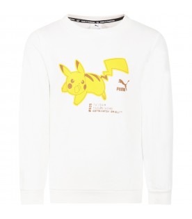 White sweatshirt for boy with Pikachu et logo