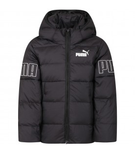 Black down jacket for boy with logo
