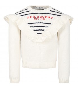 White sweater for girl with logo