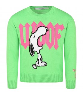 Green sweater for girl with snoopy