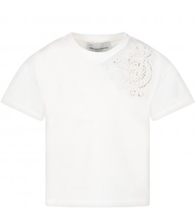 White t-shirt for girl with embrodery