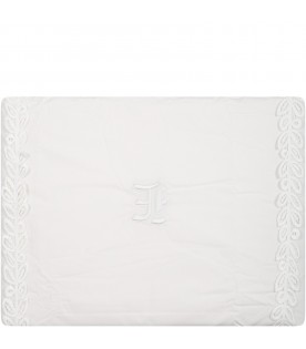 White blanket for baby girl with logo