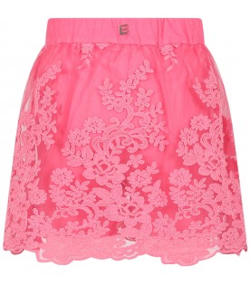 Fuchsia pant skirt for girl with logo