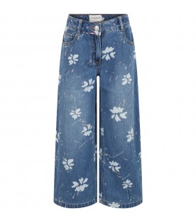 Blue jeans for girl with print and logo