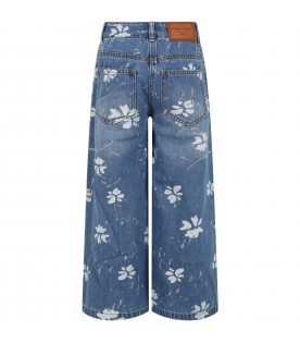 Blue jeans for girl with print and logo