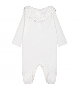 White onesie for baby girl with logo