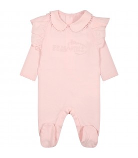 Pink onesie for baby girl with logo