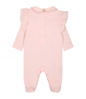 Pink onesie for baby girl with logo