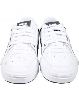 White sneakers for boy with logo and balck details