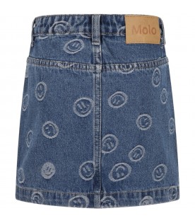 Blue skirt for girl with smile and logo