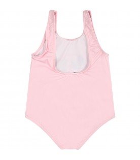 Pink swimsuit for baby girl with print and Teddy Bear
